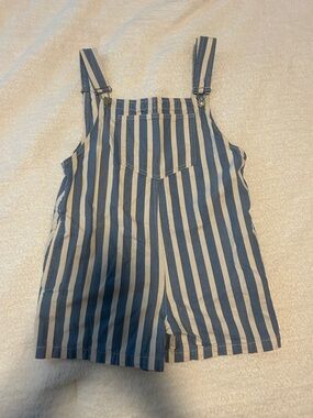 Zara Striped Blue and White Short Overalls